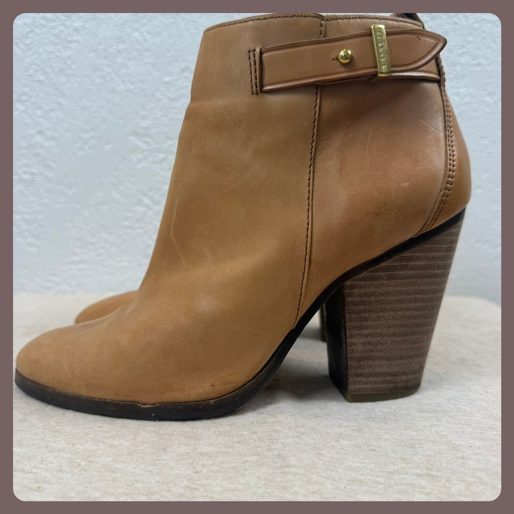 Coach Tan Leather Side Zip Block Heel Ankle Booties Women's Size 7.5‎ - Picture 7 of 16